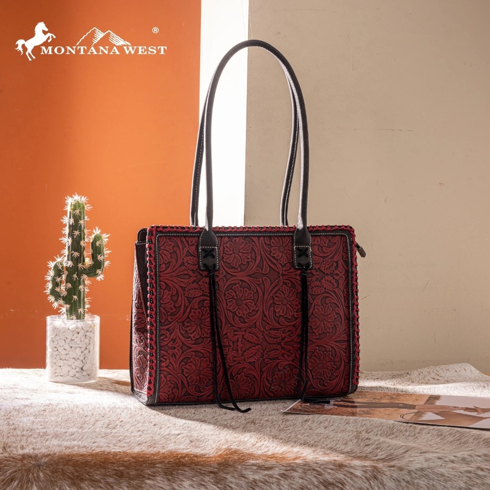 Montana West Tooled Concealed Carry Tote Black